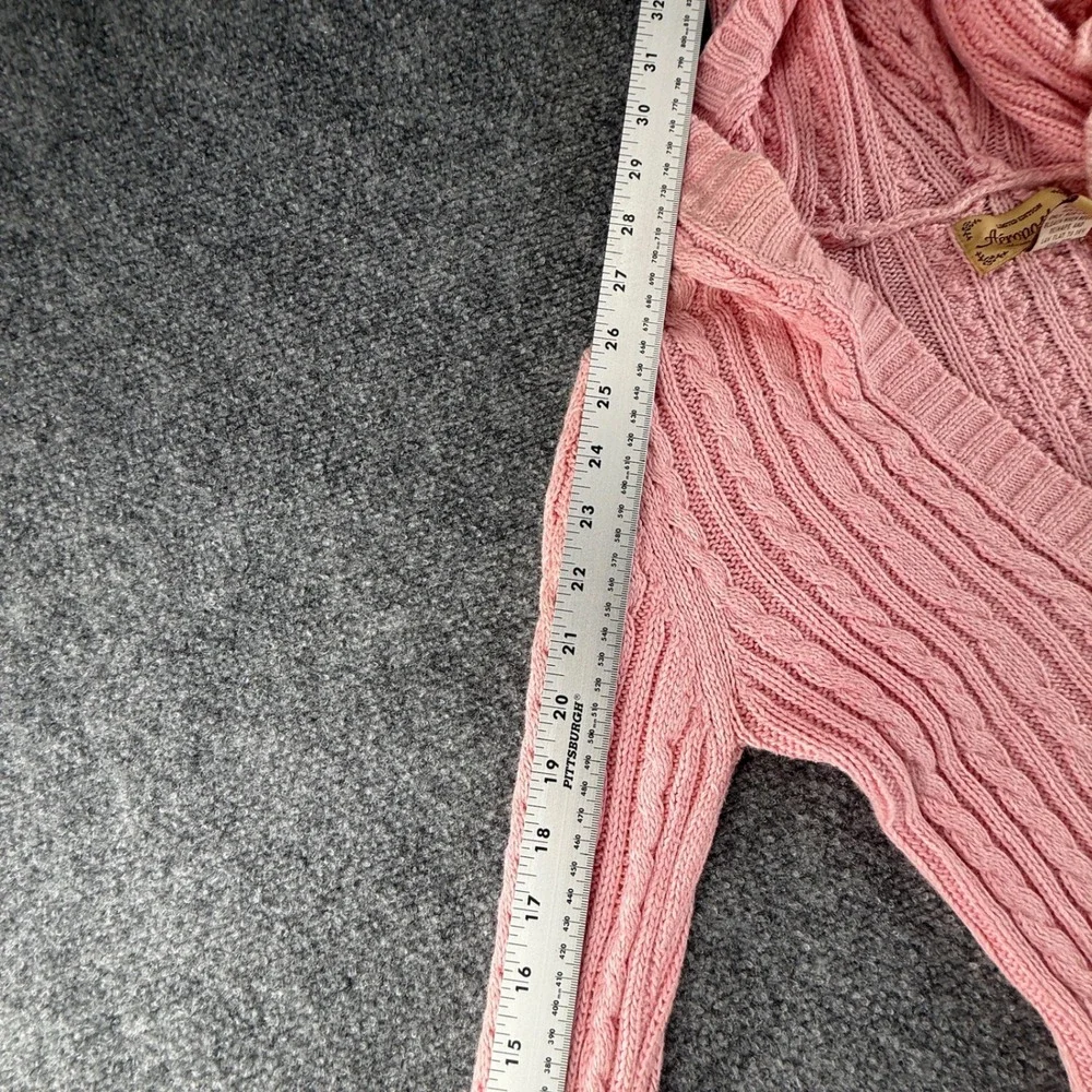 Aeropostale Pink Cable Knit Hooded Babydoll Sweater V-Neck Y2K Small 0428